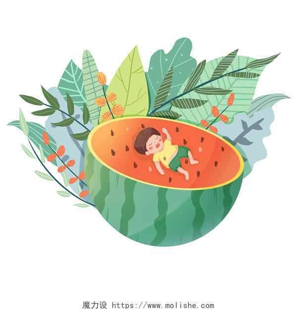可爱夏天卡通人物创意元素西瓜植物PNG素材夏天夏日夏季